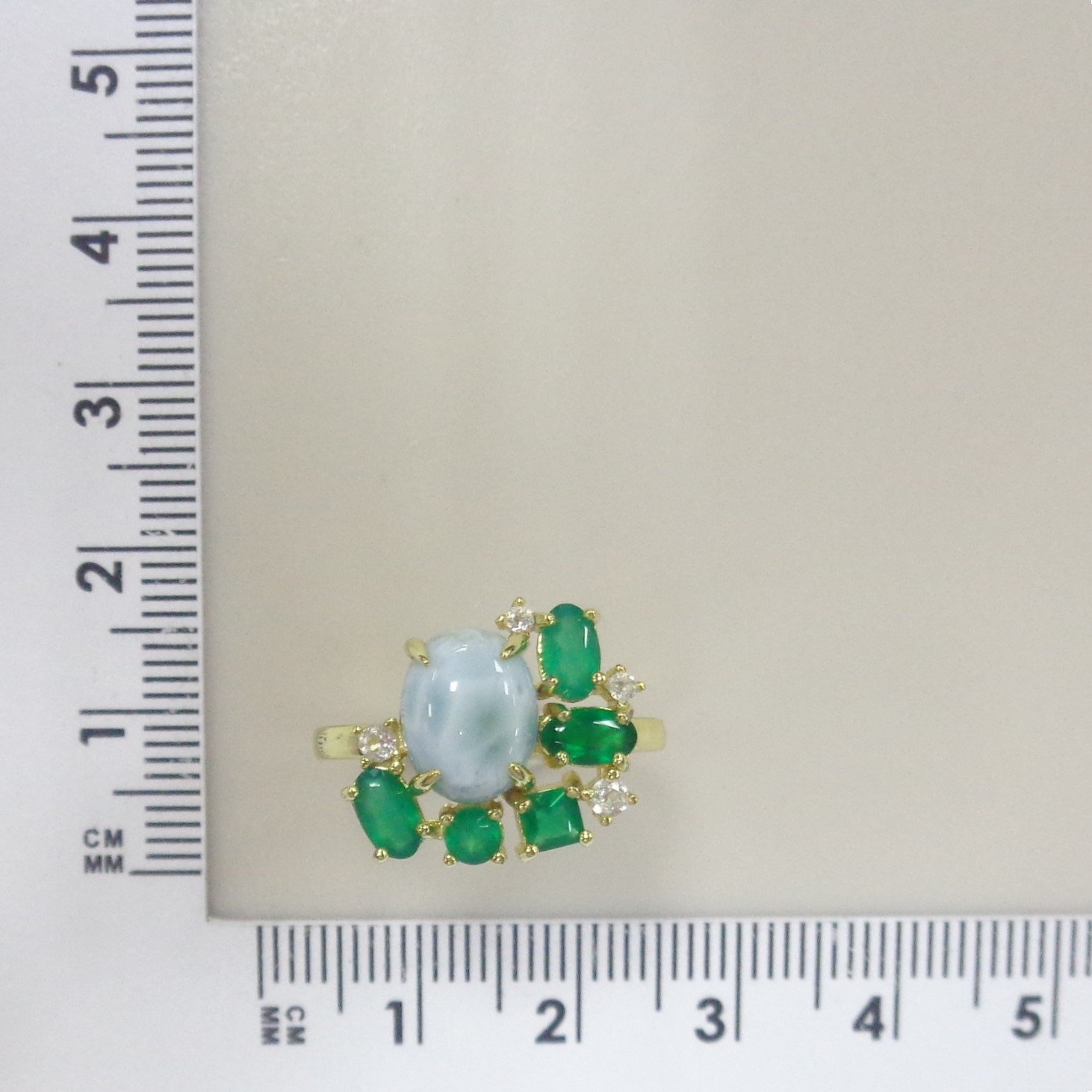 Серебряное кольцо с ларимаром и агатами
